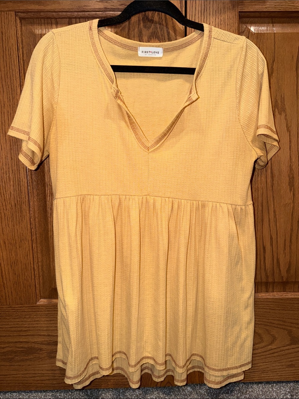 First Love Mustard Yellow Short Sleeve Peplum Top size S